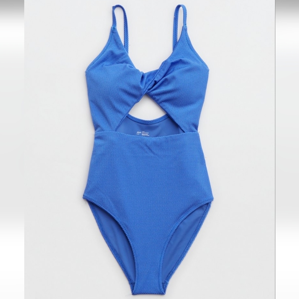 BASICALLY NEW Aerie Shine Pique Twist Scoop One Piece Swimsuit